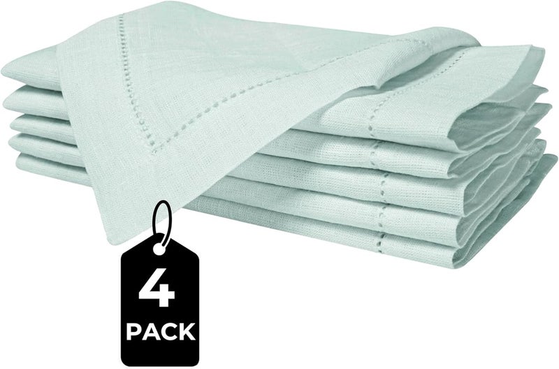 BEDDING CRAFT Set of 4 Hemstitch Pastle Blue Cloth Dinner Napkins 100 Linen  Soft Durable Washable Ideal for Events Wedding Christmas Thanksgiving NewyearPerfect Everyday Use Table Linen 18x18 - Image 2