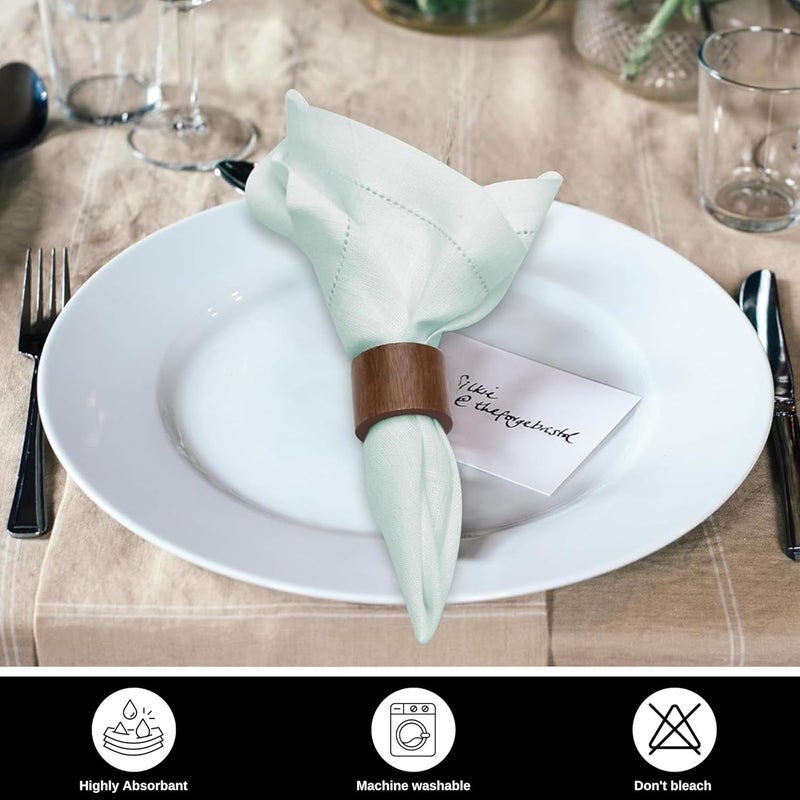BEDDING CRAFT Set of 4 Hemstitch Pastle Blue Cloth Dinner Napkins 100 Linen  Soft Durable Washable Ideal for Events Wedding Christmas Thanksgiving NewyearPerfect Everyday Use Table Linen 18x18 - Image 3