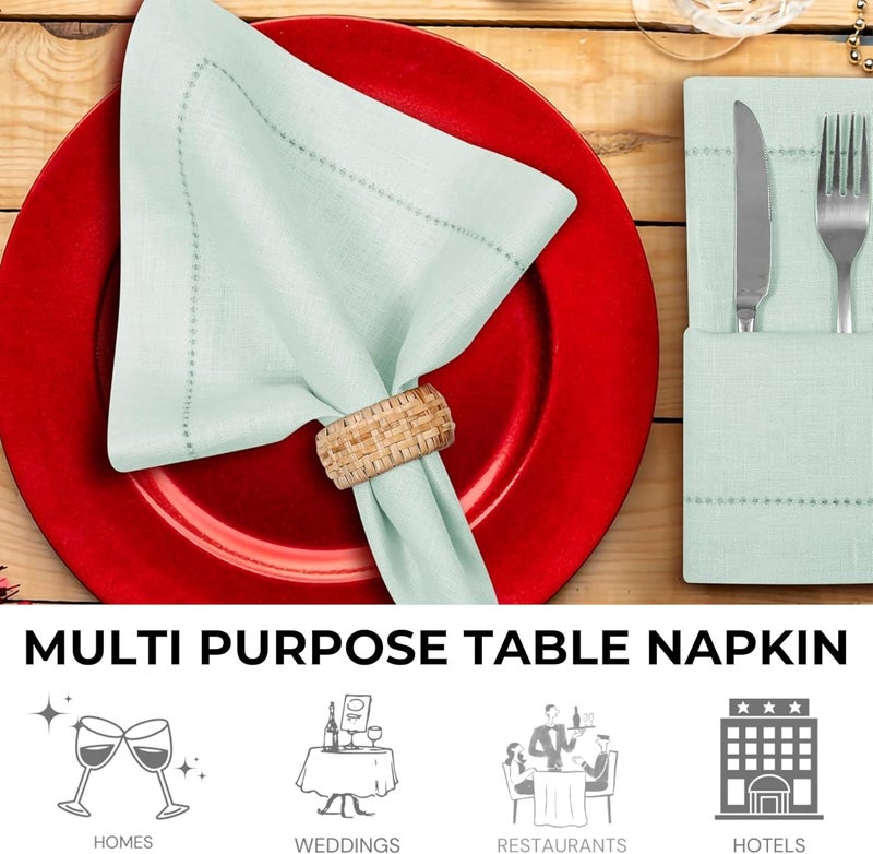 BEDDING CRAFT Set of 4 Hemstitch Pastle Blue Cloth Dinner Napkins 100 Linen  Soft Durable Washable Ideal for Events Wedding Christmas Thanksgiving NewyearPerfect Everyday Use Table Linen 18x18 - Image 5