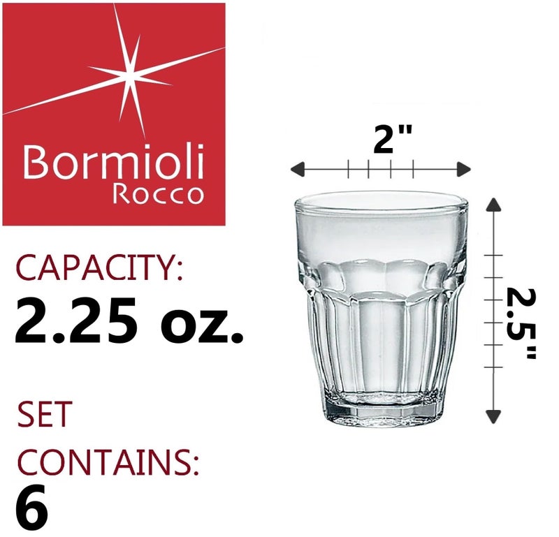 Bormioli Rocco Rock Bar 2.25 oz. Shot Stackable Tempered Beverage Glasses for Cold Drinks, Water, and Cocktails, Set of 6, Clear - Image 2