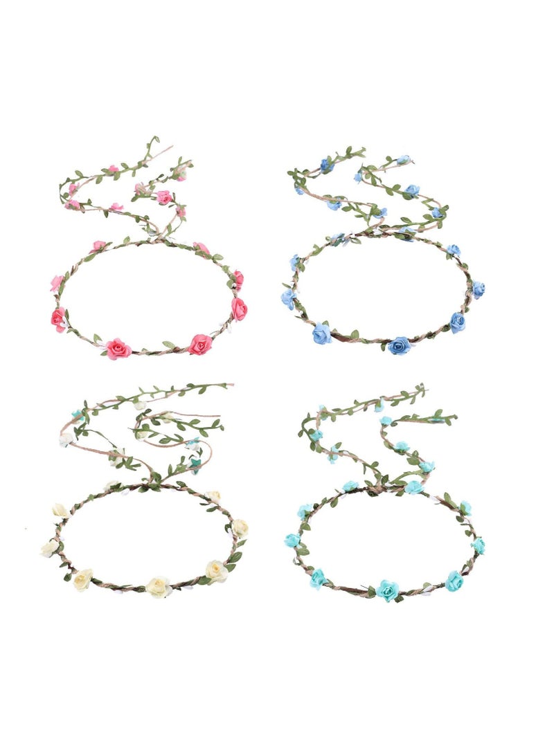 إسكدنيا تاج الزهور للفتيات الصغيرات، عصابة رأس من الزهور، عصابة رأس على شكل إكليل زهور، غطاء رأس على الطراز البوهيمي لحفلات الزفاف، أغطية رأس الزفاف، الحفلات، المهرجانات، إكسسوارات الشعر، 4 قطع، 4 ألوان - Image 1