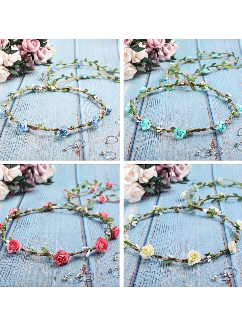 إسكدنيا تاج الزهور للفتيات الصغيرات، عصابة رأس من الزهور، عصابة رأس على شكل إكليل زهور، غطاء رأس على الطراز البوهيمي لحفلات الزفاف، أغطية رأس الزفاف، الحفلات، المهرجانات، إكسسوارات الشعر، 4 قطع، 4 ألوان - Image 3