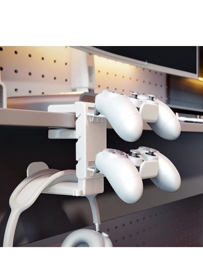 3-in-1 PC Gaming Headset&Controller Holder - Headphone Stand w/Adjustable Clamp&2 Controller Holder&Rotating Arm&Cable Organizer, Universal PC Gaming Accessory Controller Headset Stand-White - Image 2