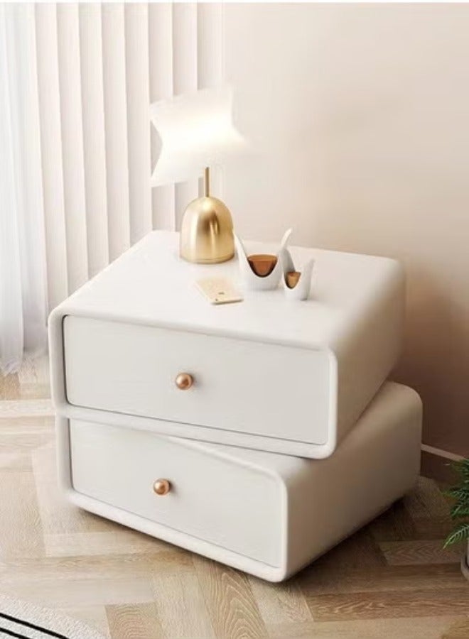 fashionhome Premium Modern Design 360 Degree Rotatable Nightstand Wooden Bedside Table with 2 Drawers Strong Solid Wood Base Side Table for Bedroom 50x40x48 cm (Fully Assembled) - Image 1