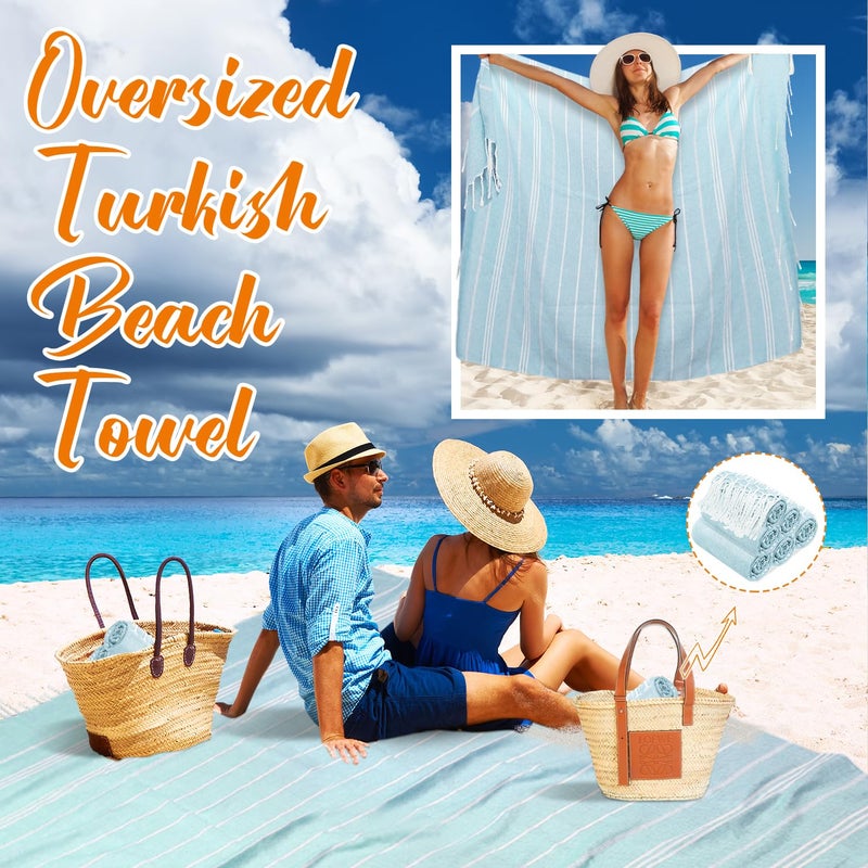 YSYJ Oversized Turkish Beach Towel Giant XXL Beach Towel Quick Dry Sand Free Extra Large Turkish Lightweight XL Beach Blanket for Travel Blue - Image 2