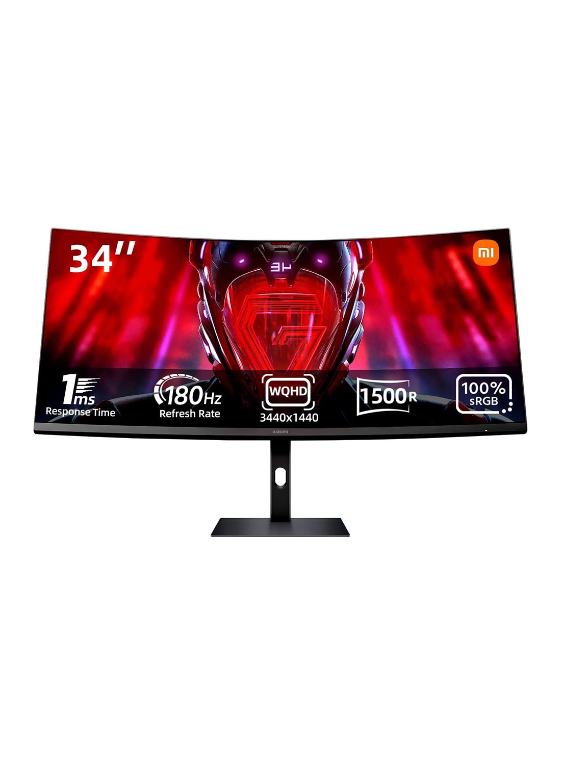 34 inch MI Curved Gaming Monitor G34WQi 1ms Fast Response 21:9 180Hz High Refresh Rate 1500R Curvature WQHD 3440x1440 Resolution sRGB Wide Colour Gamut Free-Sync C34WQBA-RGGL Global Version Black