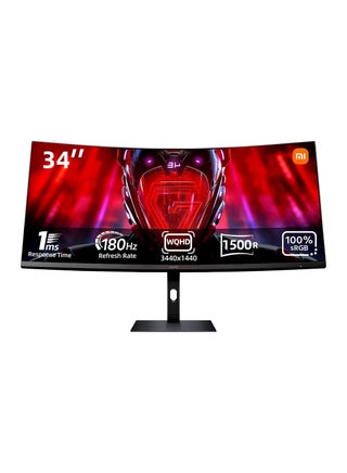34 inch MI Curved Gaming Monitor G34WQi  1ms Fast Response 21:9 180Hz High Refresh Rate 1500R Curvature WQHD 3440x1440 Resolution sRGB Wide Colour Gamut Free-Sync C34WQBA-RGGL Global Version Black