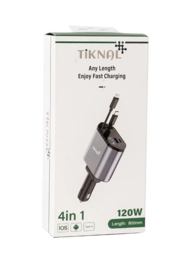 Tiknal 120W Car Charger with Fast Charging Multiple Ports Type C and Lightning and Digital Display - Image 2