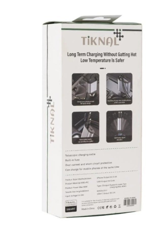 Tiknal 120W Car Charger with Fast Charging Multiple Ports Type C and Lightning and Digital Display - Image 5