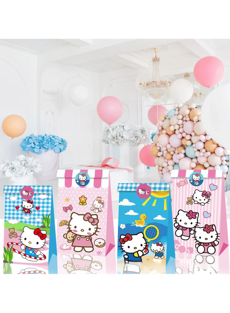 عام 12 قطعة من حقائب ورق كرتونية مطبوعة بنماذج كرتونية،مع قبضات، و١٨ لصاقة، مناسبة لأكياس هدايا حفلات أعياد ميلاد الفتيات، أكياس هدايا الحفلات، أكياس الهدايا، وأكياس الحلوى. - Image 4