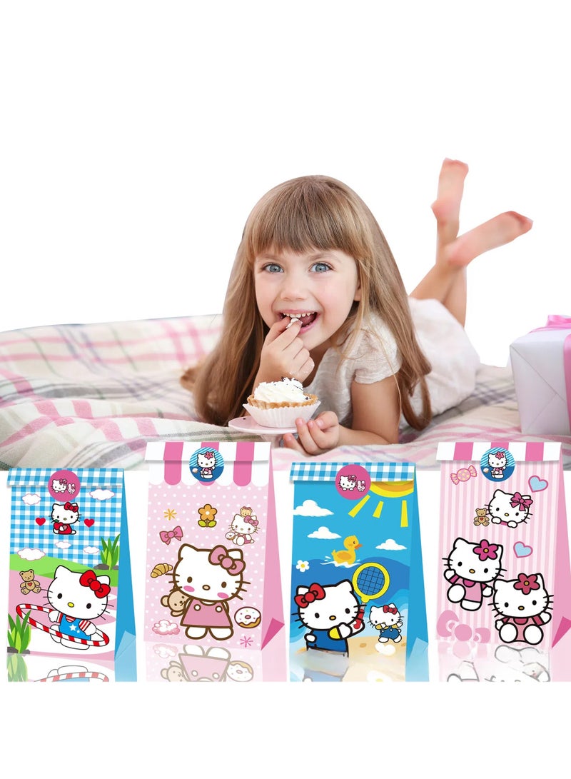 عام 12 قطعة من حقائب ورق كرتونية مطبوعة بنماذج كرتونية،مع قبضات، و١٨ لصاقة، مناسبة لأكياس هدايا حفلات أعياد ميلاد الفتيات، أكياس هدايا الحفلات، أكياس الهدايا، وأكياس الحلوى. - Image 5