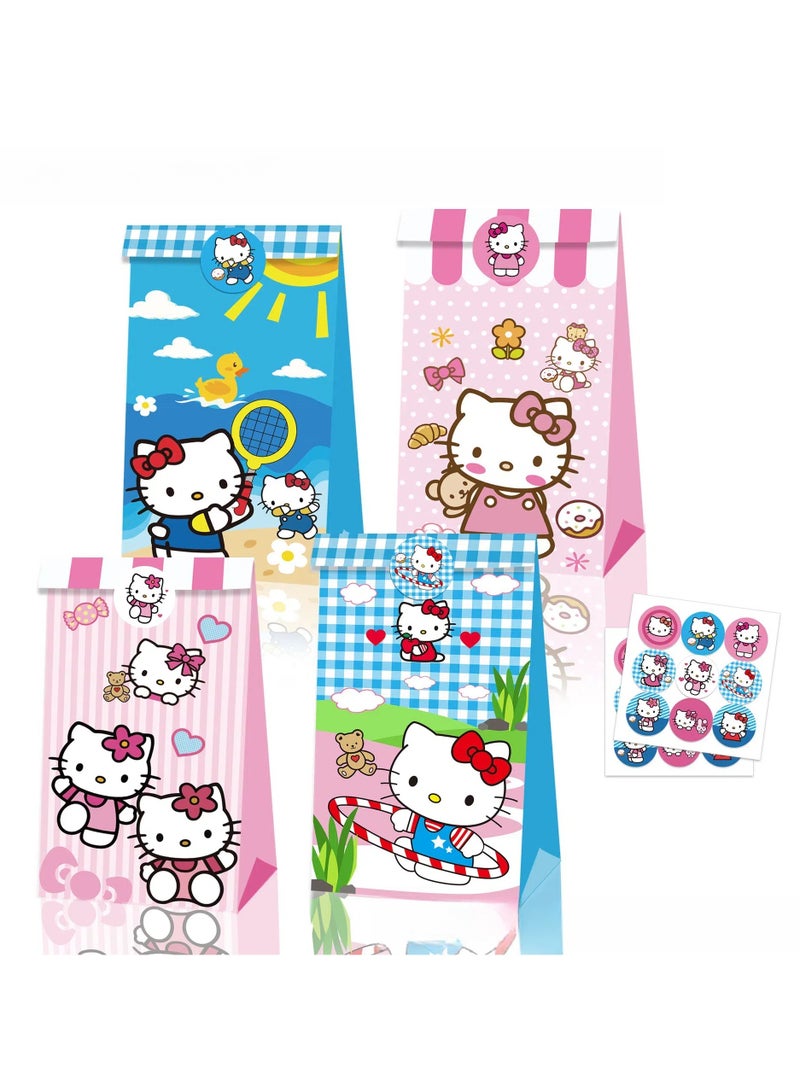 عام 12 قطعة من حقائب ورق كرتونية مطبوعة بنماذج كرتونية،مع قبضات، و١٨ لصاقة، مناسبة لأكياس هدايا حفلات أعياد ميلاد الفتيات، أكياس هدايا الحفلات، أكياس الهدايا، وأكياس الحلوى. - Image 1