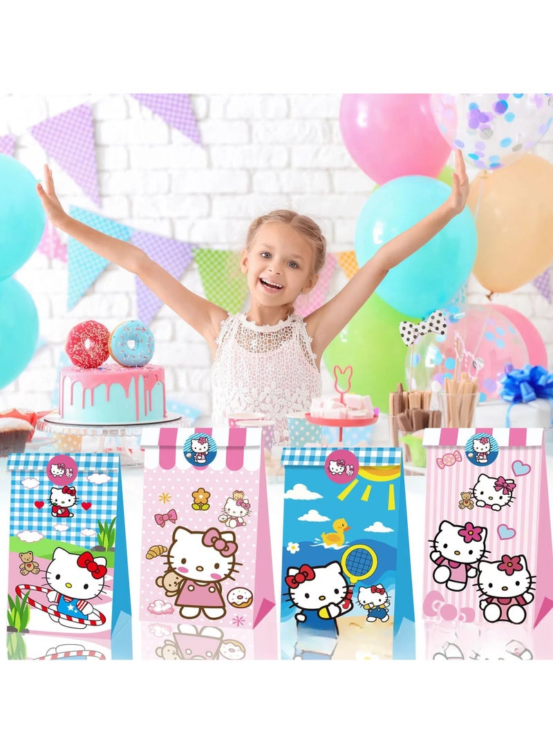 عام 12 قطعة من حقائب ورق كرتونية مطبوعة بنماذج كرتونية،مع قبضات، و١٨ لصاقة، مناسبة لأكياس هدايا حفلات أعياد ميلاد الفتيات، أكياس هدايا الحفلات، أكياس الهدايا، وأكياس الحلوى. - Image 3