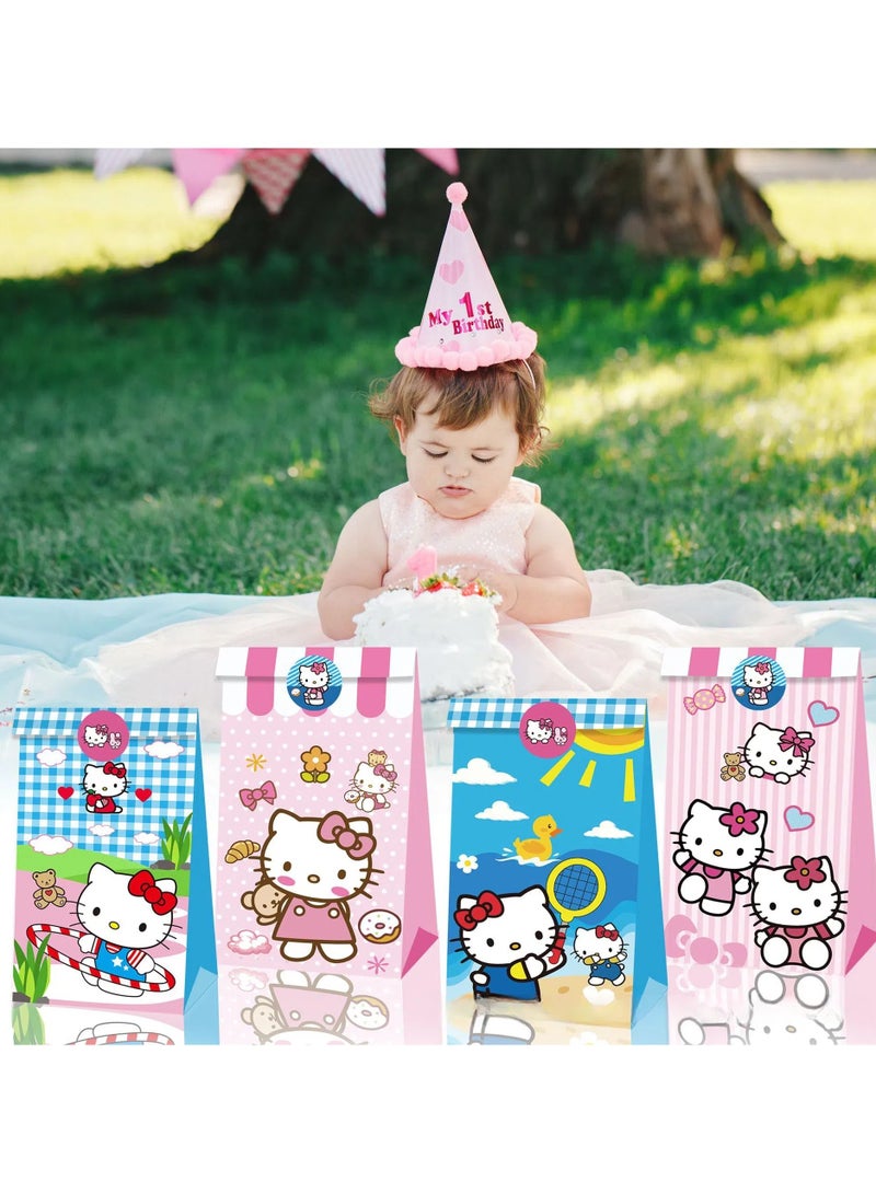 عام 12 قطعة من حقائب ورق كرتونية مطبوعة بنماذج كرتونية،مع قبضات، و١٨ لصاقة، مناسبة لأكياس هدايا حفلات أعياد ميلاد الفتيات، أكياس هدايا الحفلات، أكياس الهدايا، وأكياس الحلوى. - Image 2