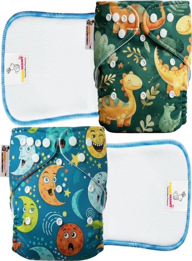 TOKOMAMY Reusable Cloth Diaper for Newborn Babies 0-3 Years (5-18kg) | Leakproof Washable Adjustable Pocket Cover Liner with 5-Layer Insert Pad | Rash-Free, (Pack of 2 Diaper + 2 Insert Pad) Free Size - Image 1