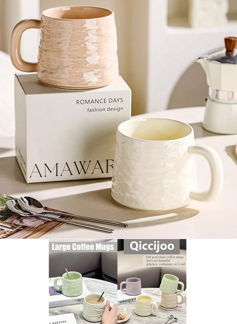 Qiccijoo Ceramic Coffee Mug Set for 4,Coffee Cups 400ml/14 Ounce Modern Style Coffee Mugs with Handles Porcelain Mugs Sets Large Coffee Mugs for Latte,Cappuccino, Tea, Hot Cocoa, Milk（Yellow） - Image 5