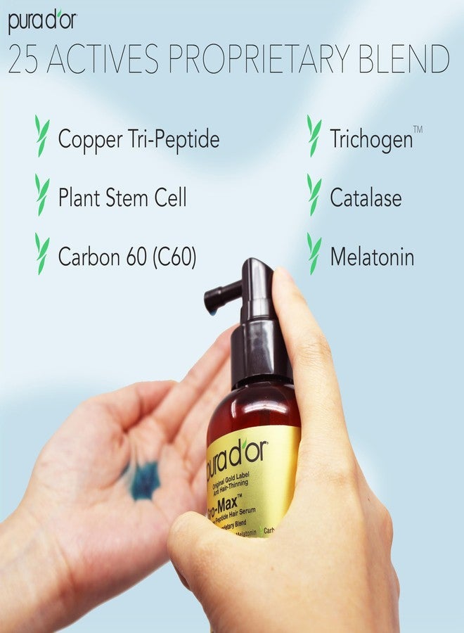 PURA D'OR 3.38 Oz Gro-Max Advanced Peptide Hair Serum (NEW FORMULA) Plant Stem Cell, Catalase, Copper Tri-Peptide, C60, Biotin, Melatonin, Trichogen, Caffeine, Rosemary - Stronger, Thicker Hair - Image 2