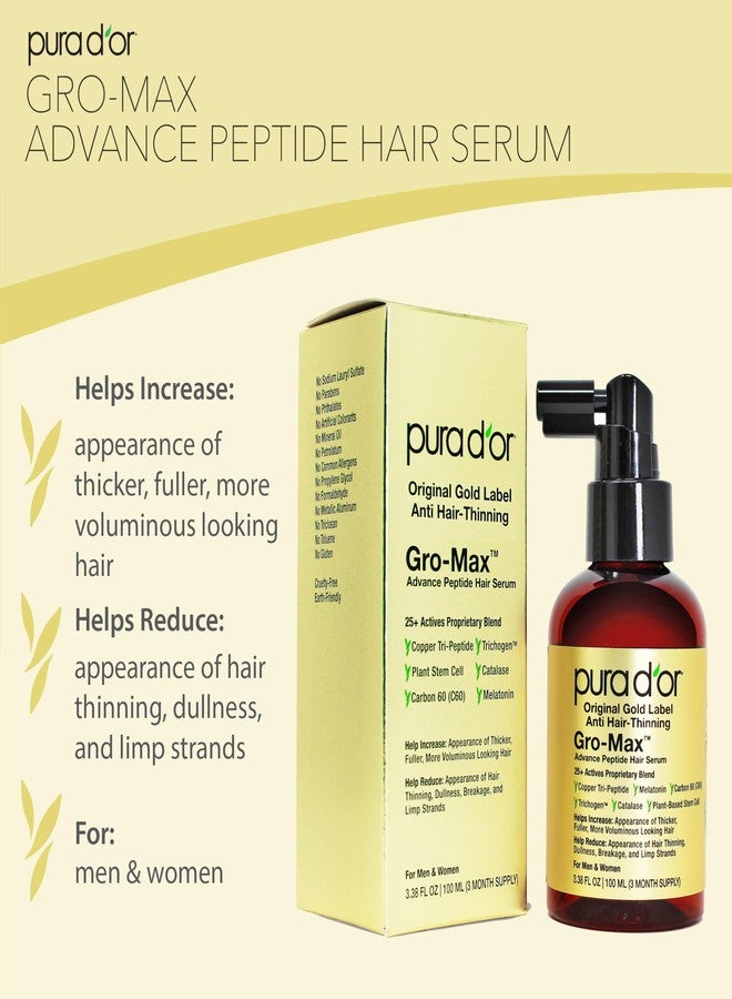 PURA D'OR 3.38 Oz Gro-Max Advanced Peptide Hair Serum (NEW FORMULA) Plant Stem Cell, Catalase, Copper Tri-Peptide, C60, Biotin, Melatonin, Trichogen, Caffeine, Rosemary - Stronger, Thicker Hair - Image 3
