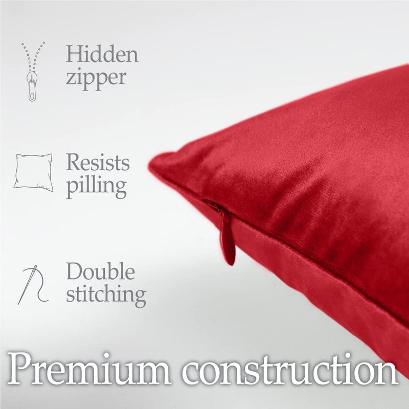 lalaLOOM Velvet Throw Pillow Covers, Set of 2, 18x18 Decorative Square Pillows Home Decor, Soft Accent Cases, Silky Machine Washable Pillowcases for Sofa, Couch, Bedroom, Living Room, Ruby Red - Image 4