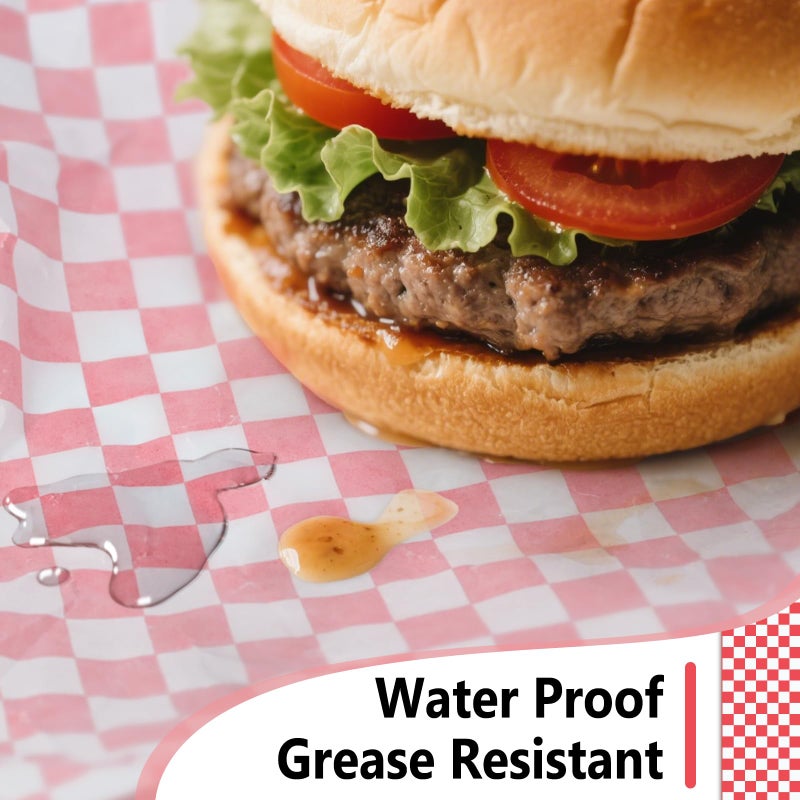 EcoDispose 12 x 12 Inches Grease Proof Deli Paper Precut Sheets for Deli Food, BBQ, Picnic, Party (100 Pcs, Red&White Checker) - Image 4