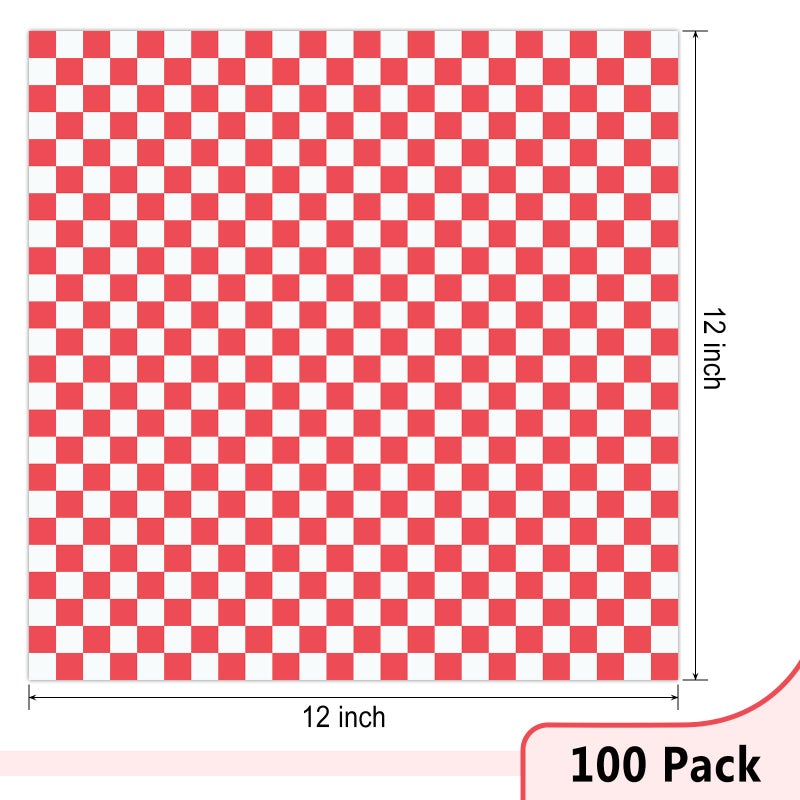 EcoDispose 12 x 12 Inches Grease Proof Deli Paper Precut Sheets for Deli Food, BBQ, Picnic, Party (100 Pcs, Red&White Checker) - Image 2