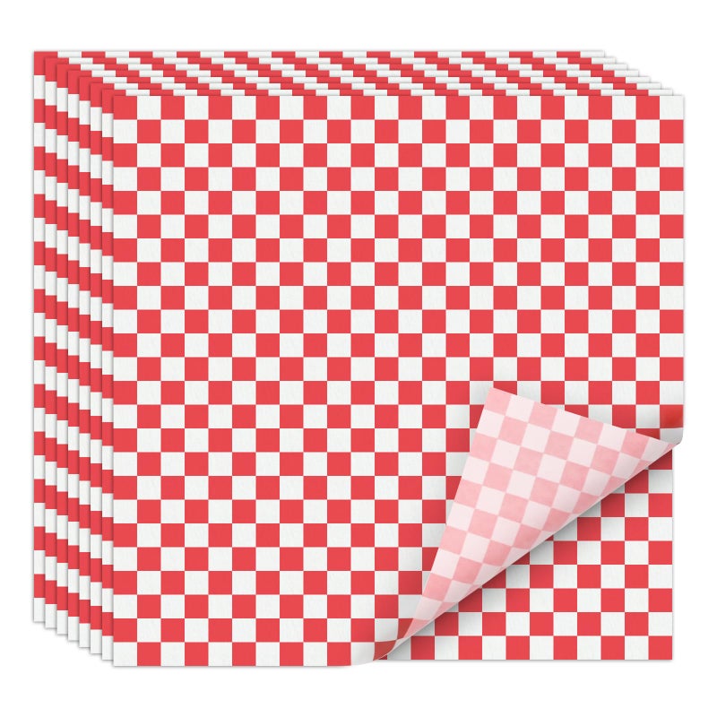 EcoDispose 12 x 12 Inches Grease Proof Deli Paper Precut Sheets for Deli Food, BBQ, Picnic, Party (100 Pcs, Red&White Checker) - Image 1