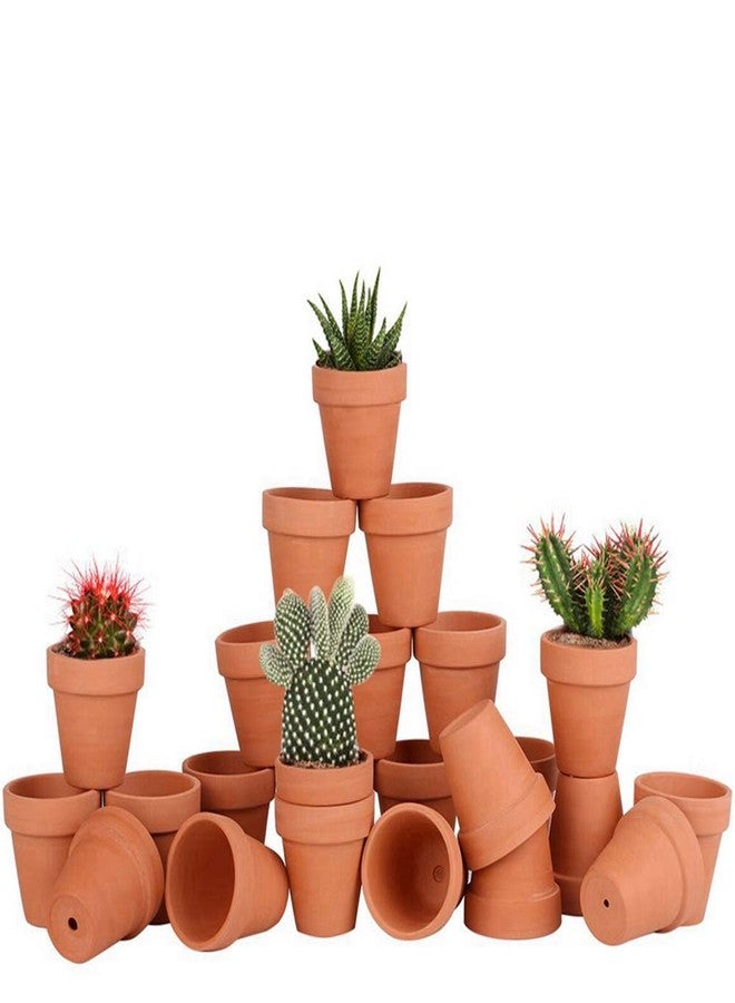 FCFKUK 24pcs Small Mini Clay Pots, 2.55' Terracotta Pot Clay Ceramic Pottery Planter, Cactus Flower Terra Cotta Pots, Succulents Nursery Pots, with Drainage Hole, for Indoor/Outdoor Plants, Crafts,Wedding - Image 1