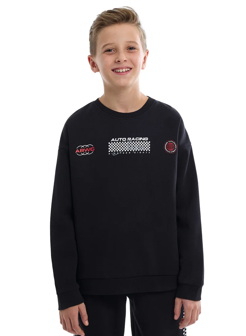 victor and jane Kids Black Pullover Hoodie &amp; Joggers Set with “World Explorer” Logo