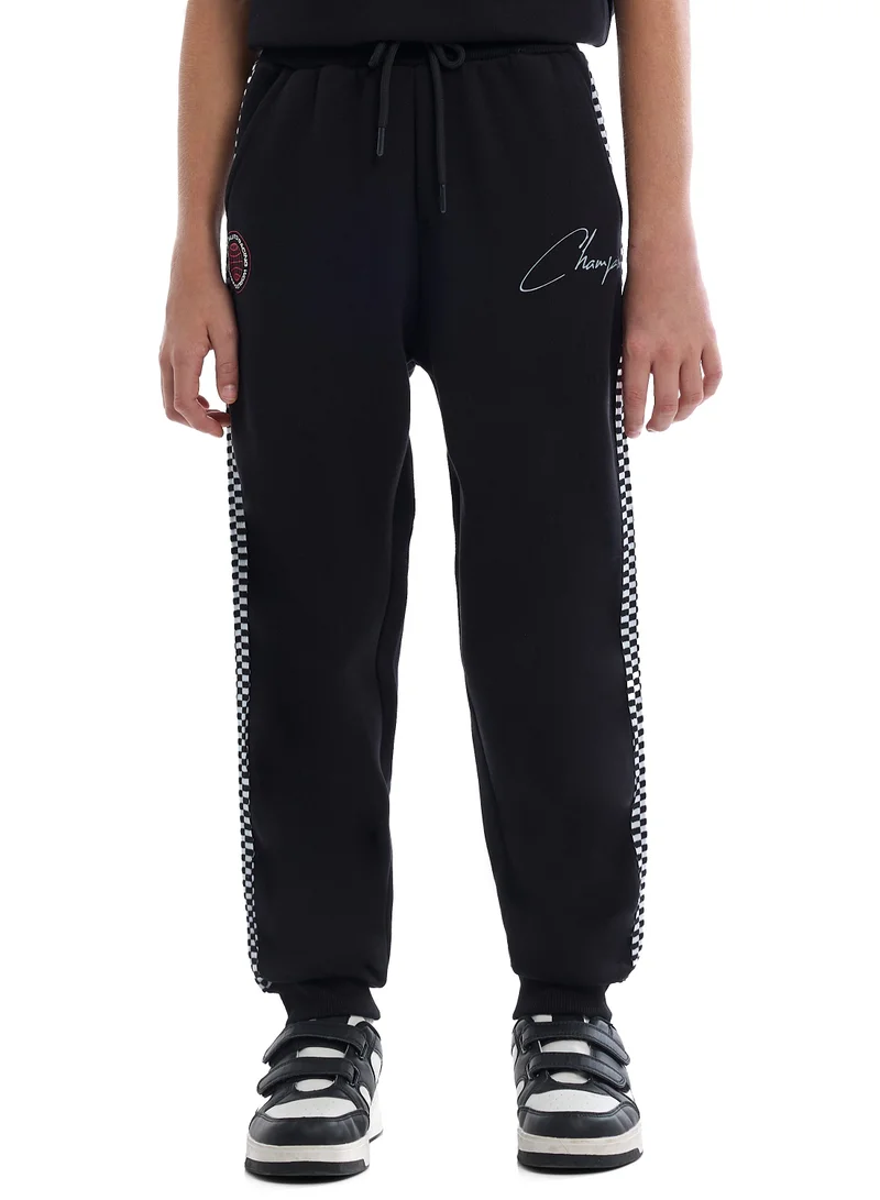 victor and jane Kids Black Pullover Hoodie &amp; Joggers Set with “World Explorer” Logo