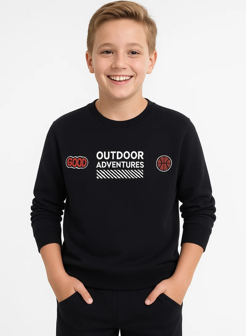 victor and jane Kids Black Pullover Hoodie &amp; Joggers Set with “World Explorer” Logo