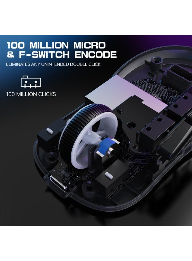 ATTACK SHARK X3MAX Wireless Gaming Mouse,PixArt PAW3950 Gaming Sensor,Up to 42K DPI,100 Million Micro,49g Lightweight Tri-Mode(BT5.2/2.4Ghz/Wired) Mice with Coiled Cable-Black&Tape - Image 5