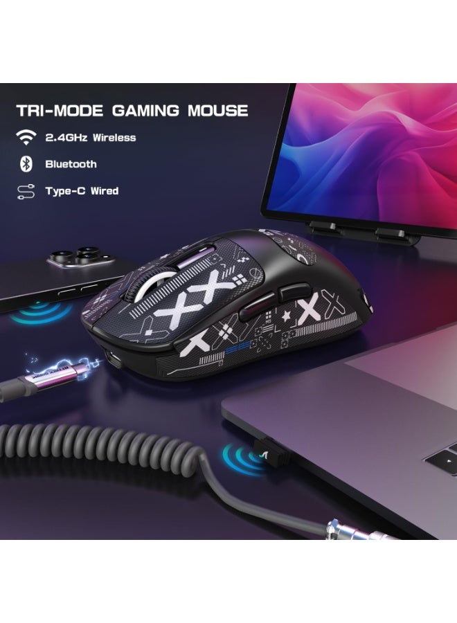 ATTACK SHARK X3MAX Wireless Gaming Mouse,PixArt PAW3950 Gaming Sensor,Up to 42K DPI,100 Million Micro,49g Lightweight Tri-Mode(BT5.2/2.4Ghz/Wired) Mice with Coiled Cable-Black&Tape - Image 4