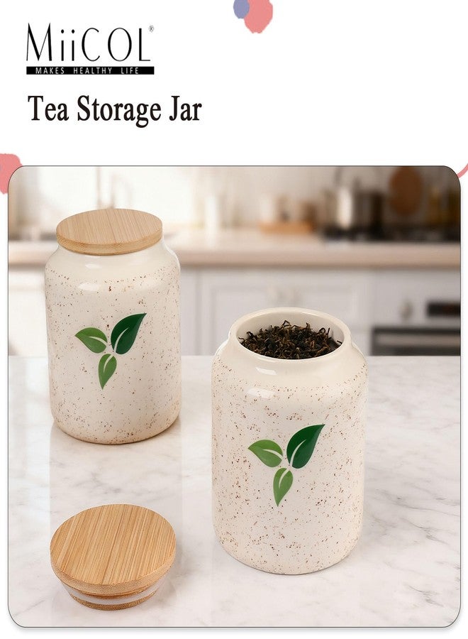 Miicol Ceramic Tea Storage Jar, Overnight Oats Container, Airtight Wooden Lid, for Kitchen Counter, Coffee Beans Cookie Jar Sugar Container and More, Easy to Clean - Image 2