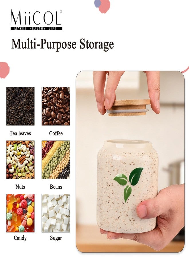 Miicol Ceramic Tea Storage Jar, Overnight Oats Container, Airtight Wooden Lid, for Kitchen Counter, Coffee Beans Cookie Jar Sugar Container and More, Easy to Clean - Image 4