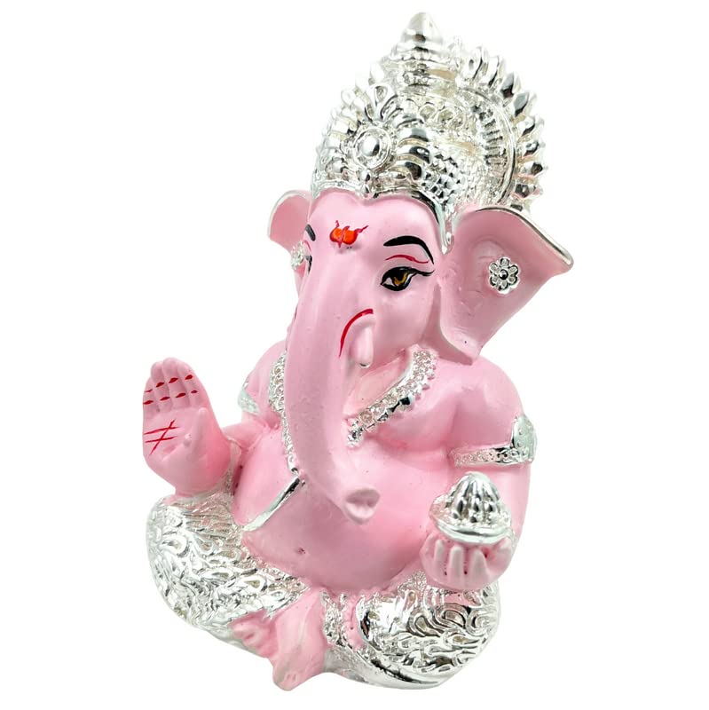 Karigaari India Ganpati Silver Plated Pink Resin Ganesha for Car Dashboard Idol Showpiece 4 x 4 Yellow showpiecePack of 1 - Image 5