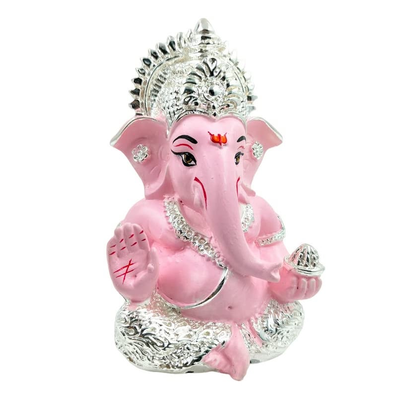 Karigaari India Ganpati Silver Plated Pink Resin Ganesha for Car Dashboard Idol Showpiece 4 x 4 Yellow showpiecePack of 1 - Image 4
