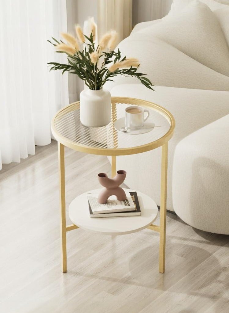 XiuWoo Nordic Style Minimalist Modern Round Small Glass Round Side Coffee Table End Table  For Home Living Room Bedroom Study Room Office - Image 1