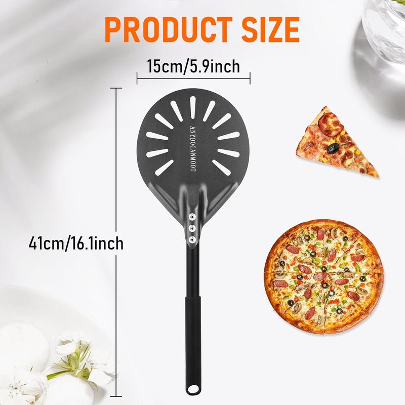 ANYDOCANMOOT Perforated Pizza Peels 6 INCH pizza spatula paddle Long Handle Metal Pizza Spatula for Indoor and Outdoor (6 Inch) - Image 1