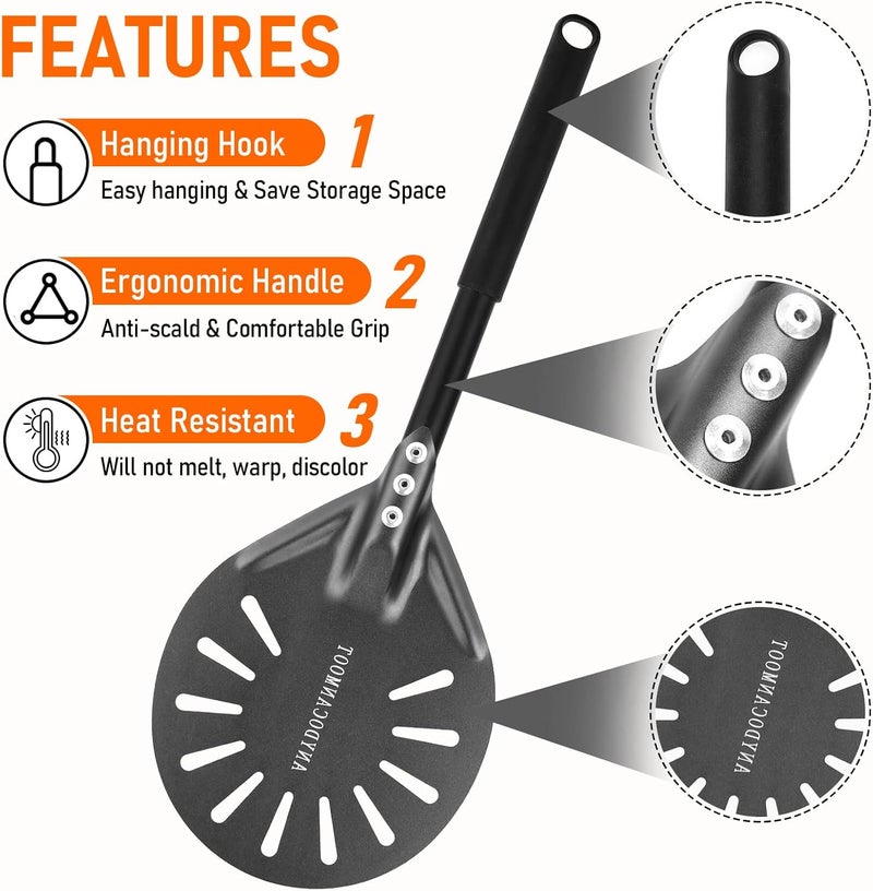 ANYDOCANMOOT Perforated Pizza Peels 6 INCH pizza spatula paddle Long Handle Metal Pizza Spatula for Indoor and Outdoor (6 Inch) - Image 4
