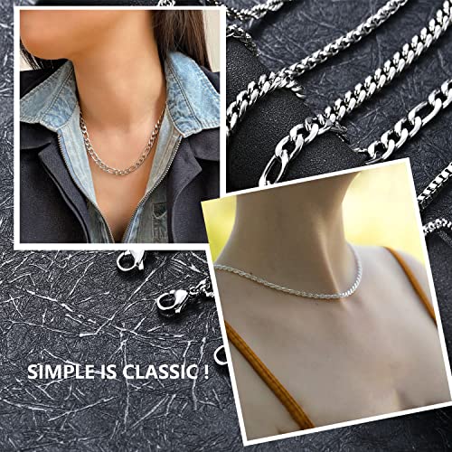 OLARCU 6 Pcs Silver Chains, Stainless Steel Cuban Link/Rope/Box/Figaro/Square Rolo/Wheat Chain Necklace Jewelry Set for Women Men, 20 inches - Image 4