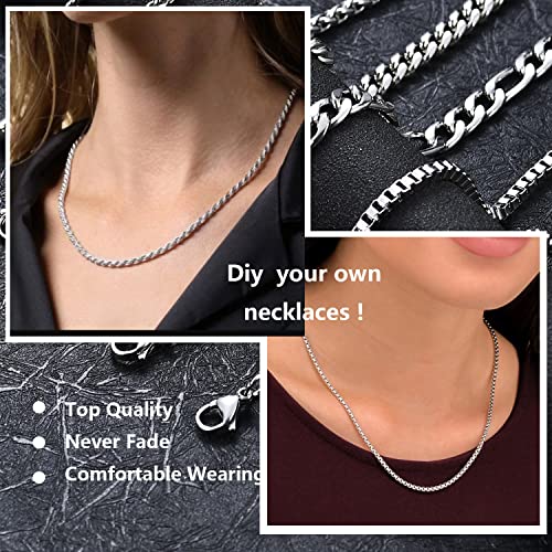 OLARCU 6 Pcs Silver Chains, Stainless Steel Cuban Link/Rope/Box/Figaro/Square Rolo/Wheat Chain Necklace Jewelry Set for Women Men, 20 inches - Image 5