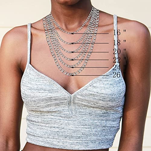 OLARCU 6 Pcs Silver Chains, Stainless Steel Cuban Link/Rope/Box/Figaro/Square Rolo/Wheat Chain Necklace Jewelry Set for Women Men, 20 inches - Image 3