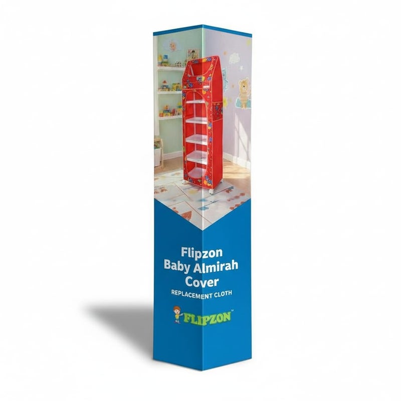 FLIPZON Wardrobe Cover - Cotton 6 Shelves Baby Wardrobes Cover (Family Red) | Cloth Only - Image 4