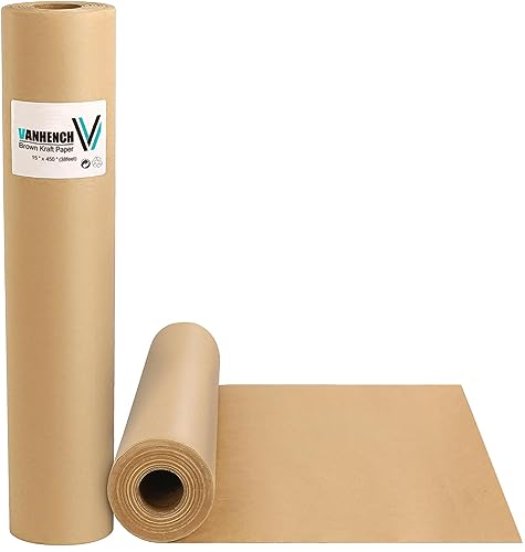 Vanhench لفة ورق تغليف/تعبئة بني فانهنش 15"×450" (38') لمستلزمات صناديق النقل، ورق كرافت للفنون والحرف لتغليف هدايا عيد الشكر، تغليف باقات الزهور، ورق لوحات الإعلانات. - Image 1