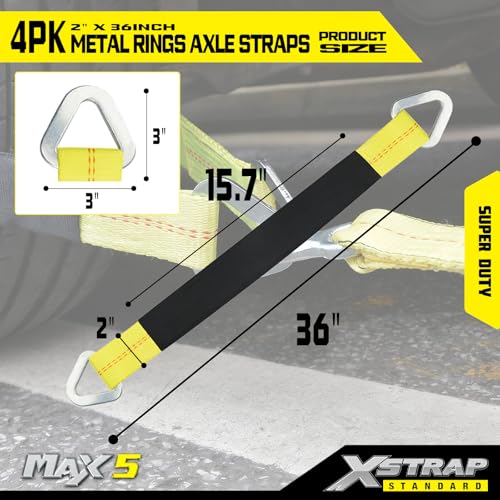 XSTRAP STANDARD 4 Pack of 36 x 2" Axle Strap with Protective Sleeve and D-Ring for Securing Car Transport, Axle Tie Down Straps - 3333 Lb. Capacity 10,000 Breaking Strength - Image 4