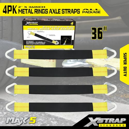 XSTRAP STANDARD 4 Pack of 36 x 2" Axle Strap with Protective Sleeve and D-Ring for Securing Car Transport, Axle Tie Down Straps - 3333 Lb. Capacity 10,000 Breaking Strength - Image 3