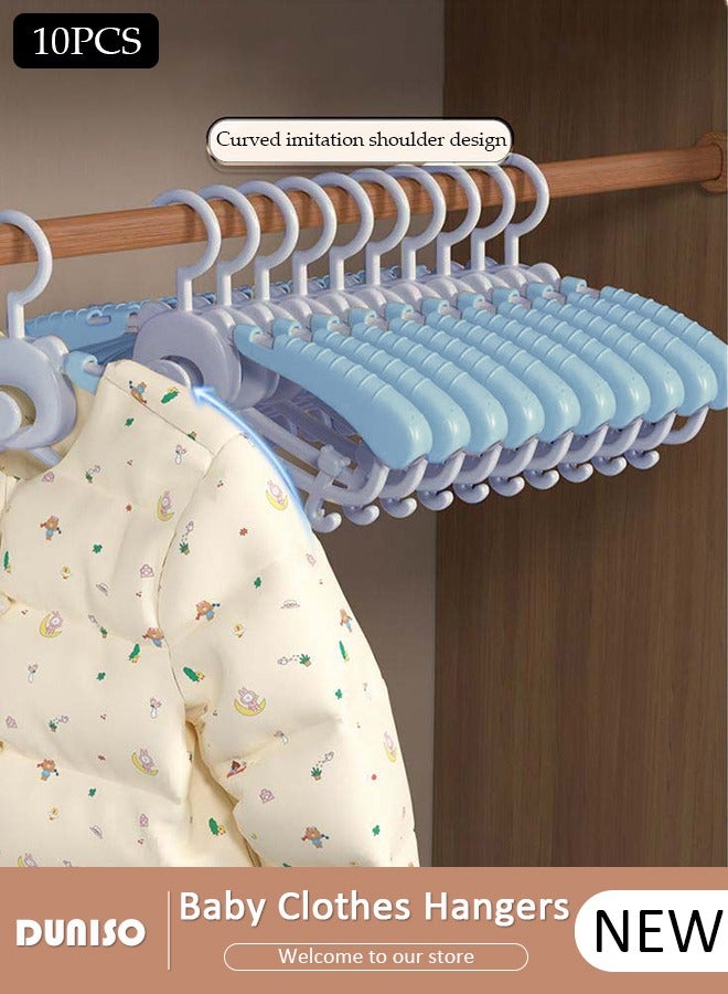 DUNISO 10 Pcs Baby Hangers, Extendable Baby Closet Hanger with Removable Clip for Newborn to Teenagers, Non-Slip Plastic Infant Hangers, Stackable Clothes Hangers for Baby Closet Organizer  - Image 1