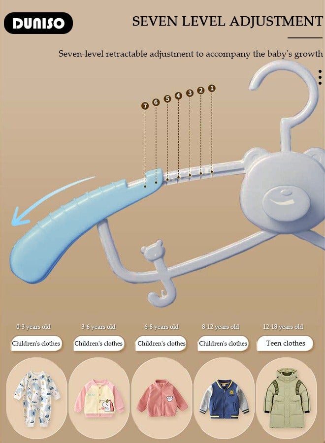 DUNISO 10 Pcs Baby Hangers, Extendable Baby Closet Hanger with Removable Clip for Newborn to Teenagers, Non-Slip Plastic Infant Hangers, Stackable Clothes Hangers for Baby Closet Organizer  - Image 3