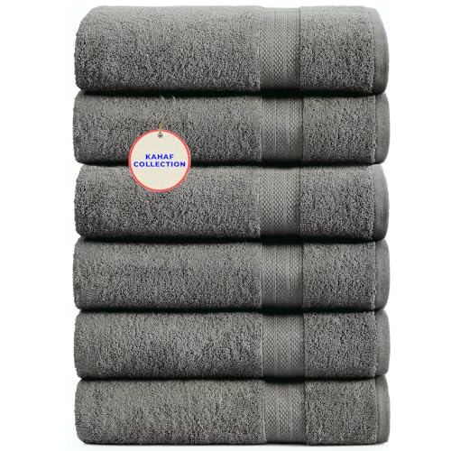 KAHAF COLLECTION 100 Cotton Bath Towels 24x48 Pack of 6 Towels Quick Dry Highly Absorbent Soft Feel Towel Gym Spa Bathroom Shower Pool Luxury Soft Towels Light Grey 24x486 Pack - Image 1