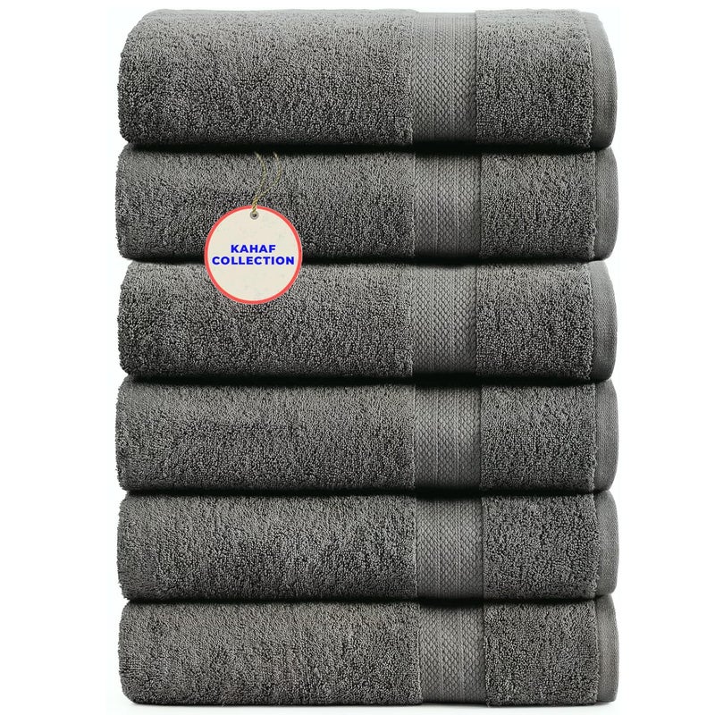 KAHAF COLLECTION 100 Cotton Bath Towels 24x48 Pack of 6 Towels Quick Dry Highly Absorbent Soft Feel Towel Gym Spa Bathroom Shower Pool Luxury Soft Towels Light Grey 24x486 Pack - Image 2